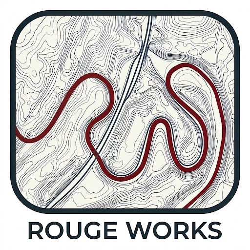 Rouge Works logo: the Rouge River winding across a topographic map